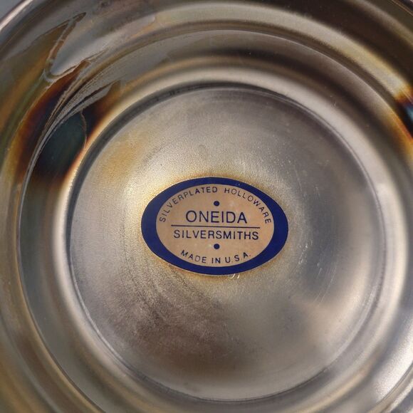 Vtg Oneida Silver Plate Coffee Tea Pot 10.75" Hinged Teapot round base US made - Picture 8 of 12